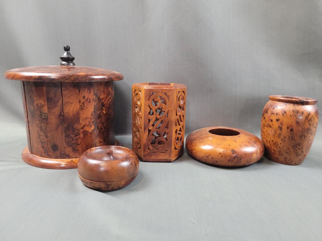 Morocco Thuya Burl Wood Lot: These are made of Moroccan Thuya wood; It is carved from the root and trunk of the thuya tree. Itâ€™s very elegant, original beautiful finish; its traditional geometric design and its soft natura