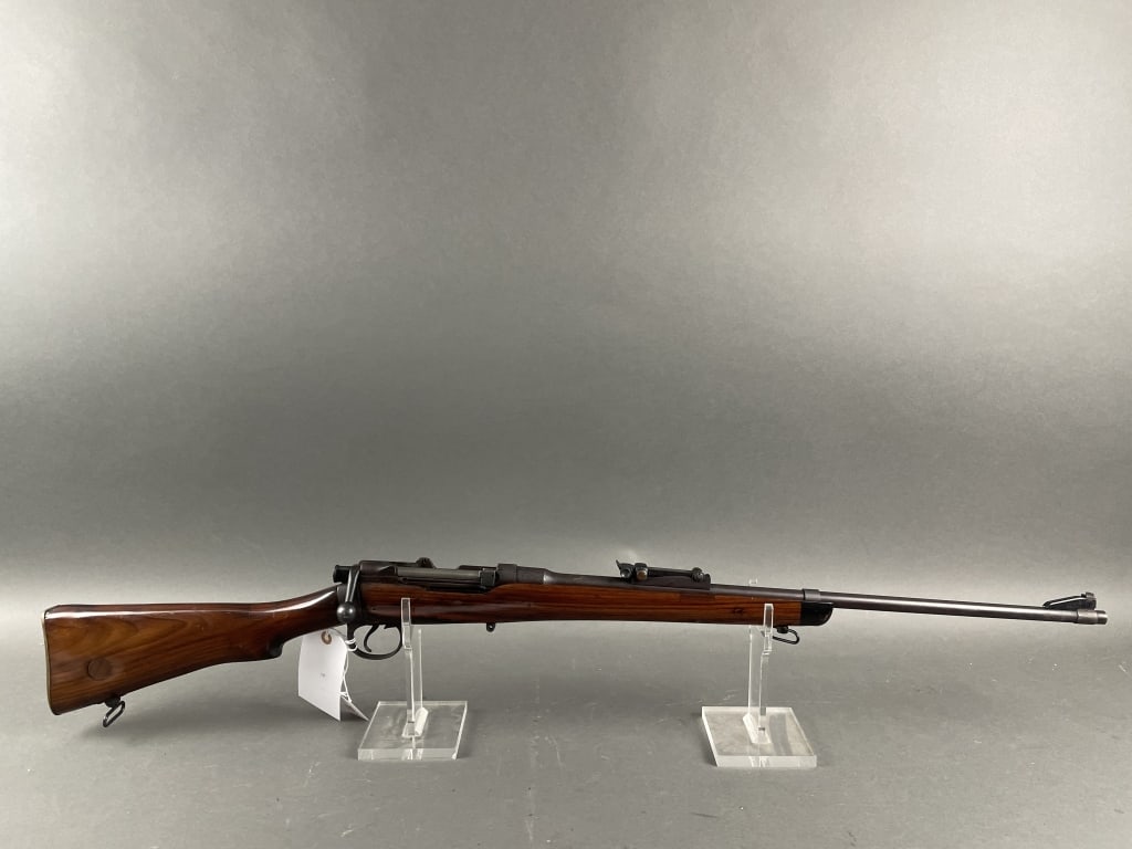Enfield Bolt Action Rifle: Sporterized 303 , sn#ER2787, no floor plate or magazine . Varnished stock with swing swivels
