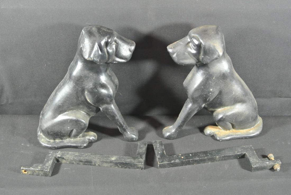 Pair of Cast Iron Labrador Andirons: Pair of Cast Iron Labrador Andirons