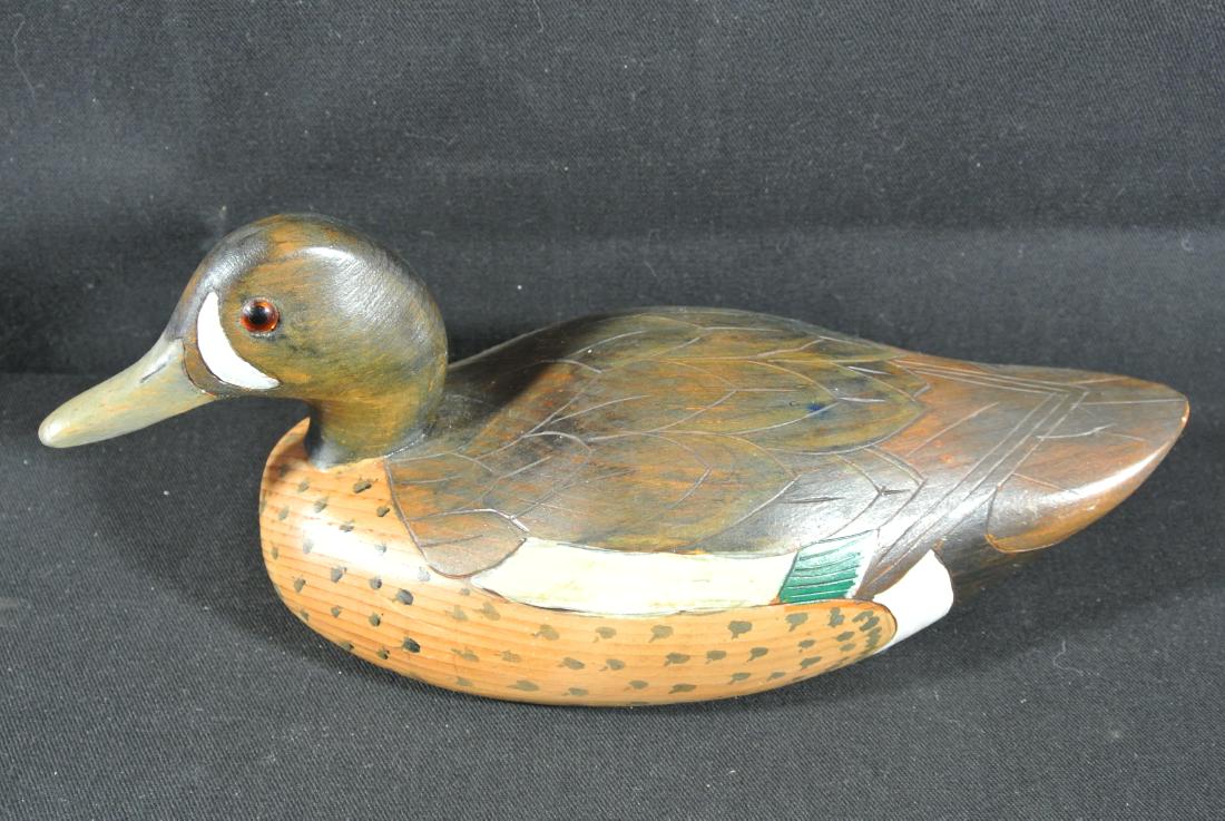 Carved Wooden Duck Decoy by J. Buck (1 of 4)