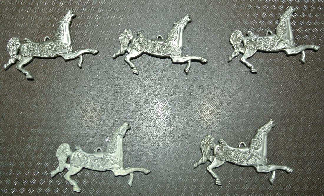 (Lot of 5) Pewter Carousel Horse Ornaments (1 of 2)