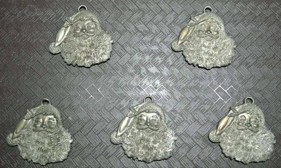 (Lot of 5) Pewter Santa Clause Face Ornaments (1 of 3)