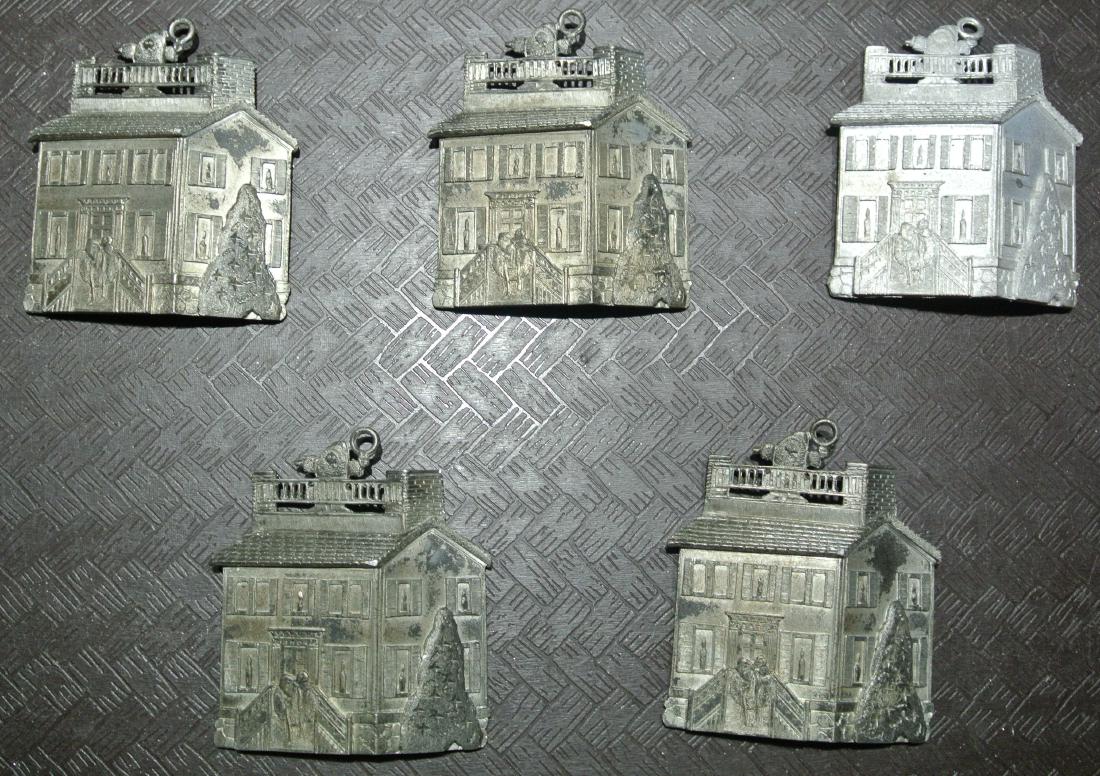 (Lot of 5) Pewter Santa's Workshop Ornaments: (Lot of 5) Pewter Double-Sided Santa's Workshop Ornaments ~ New Old Stock From Reed & Barton Factory ~ In Various States Of Finish