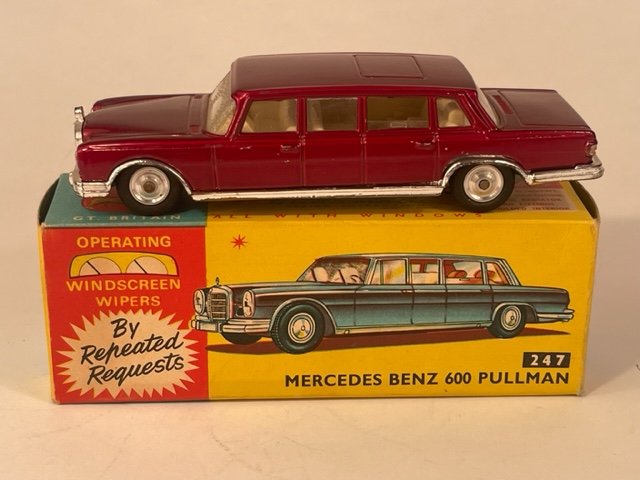 CORGI TOYS #247 Red MERCEDES BENZ 600 PULLMAN with Box: CORGI TOYSMADE IN ENGLAND#247 Red MERCEDES BENZ 600 PULLMAN with Windshield WipersCool aspect of the car - on/off switch on the bottom so you can drive without the windshield wipers off or on