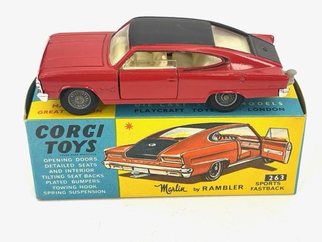 CORGI #263 Marlin by Rambler Red with Black Top Sports Fastback with Box: CORGI #263 Marlin by Rambler Red with Black Top Sports Fastback with Box.
