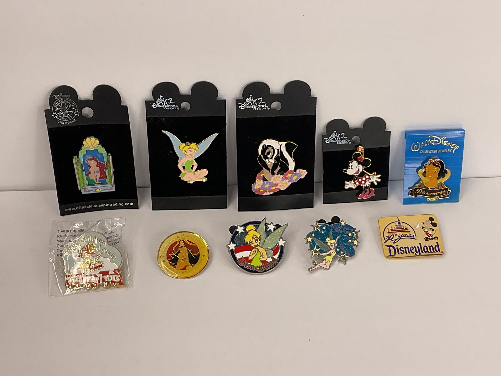 (10) DISNEYLAND DISNEY Pins Tinkerbell Minnie Snow White Little Mermaid LTD (1 of 7)