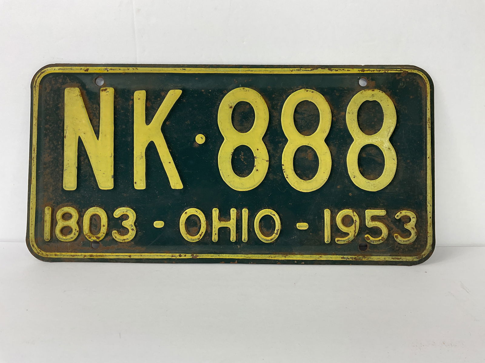 1953 Ohio LICENSE PLATE - NK 888 - Green & White 1803-1953 150 year Anniversary Plate: 1953 Ohio LICENSE PLATE - NK 888 - Green & White 1803-1953 150 year Anniversary Plate Measure 6" by 12".