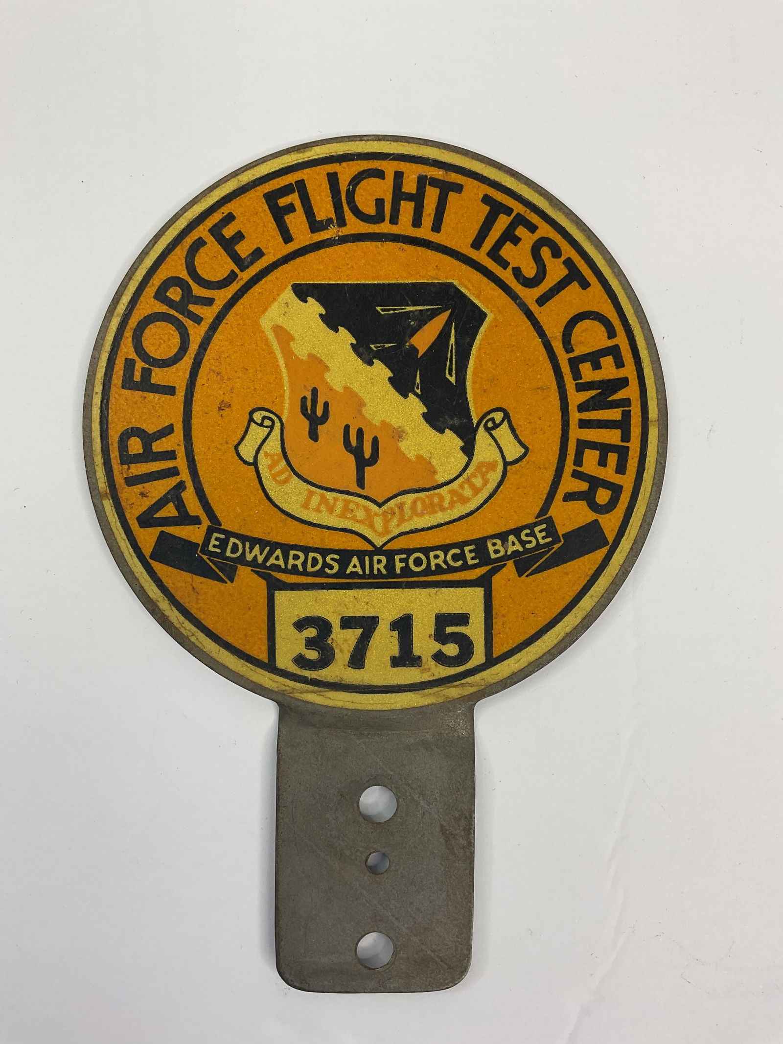AIR FORCE FLIGHT TEST CENTER Edwards Air Force Base License Plate Topper VINTAGE RARE (1 of 2)