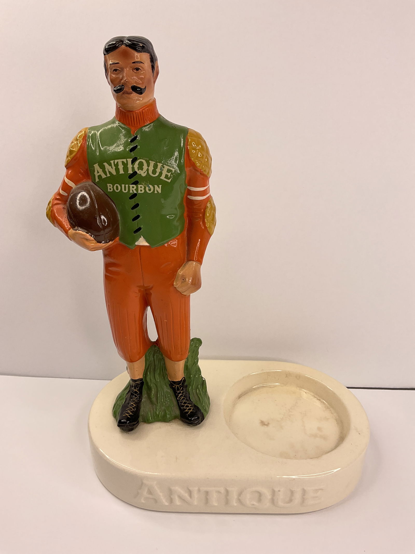 Antique Ceramic Football Rugby Bourbon Whiskey Bottle Display Holder Statue (1 of 5)