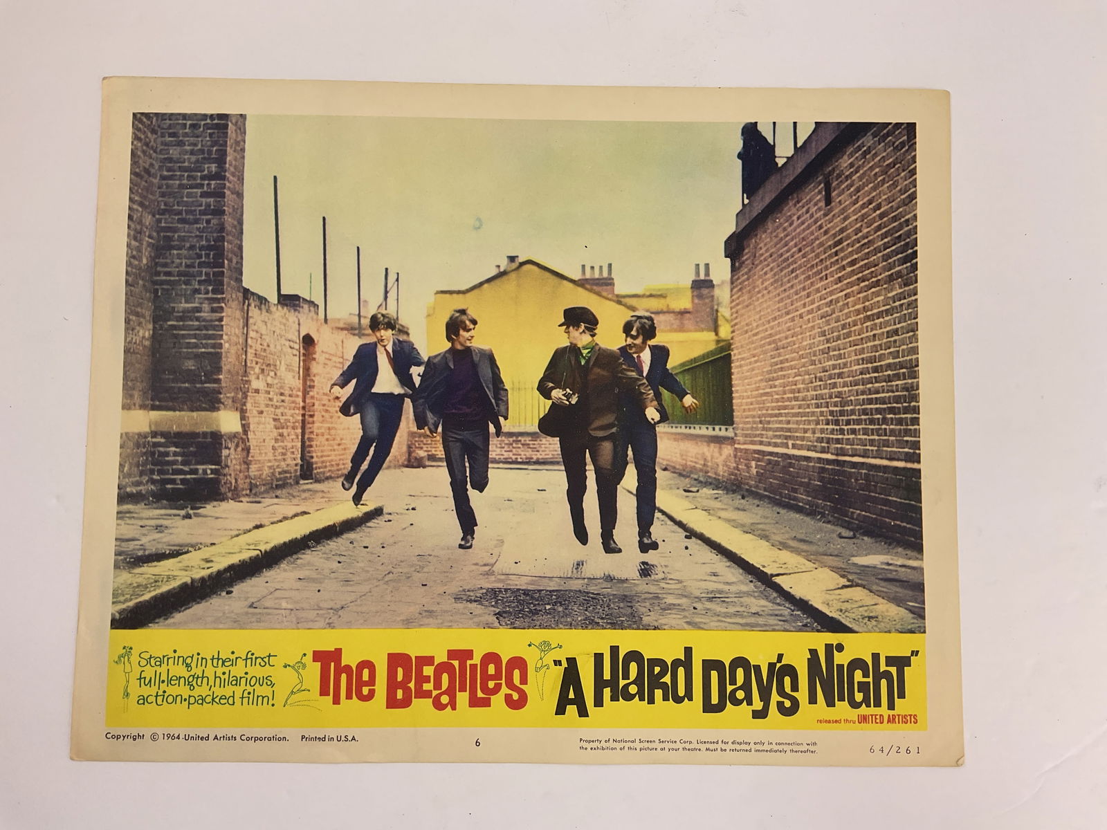The BEATLES "A Hard Days Night" Lobby Card from 1964 John Paul Ringo and George (1 of 5)