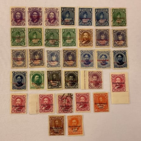 (34) Antique HAWAII Stamps Unused and Used PROVISIONAL GOVT 1893 OVERPRINT (1 of 6)
