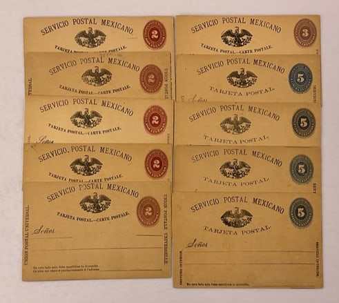 Collection of (10) Antique Mexican Service Postal Mexicano Postcards - Carte Postal: Collection of (10) Antique Mexican Service Postal Mexicano Postcards - Cart Postal. 2-3-5 Centavos