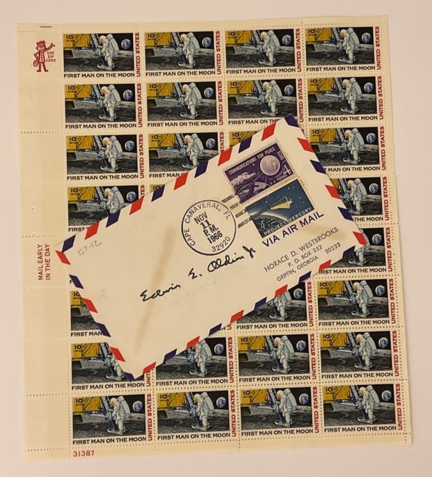 Edwin E "Buzz" Aldrin Jr. SIGNED Airmail Envelope Man on the Moon Stamps Mars FDOI (1 of 9)