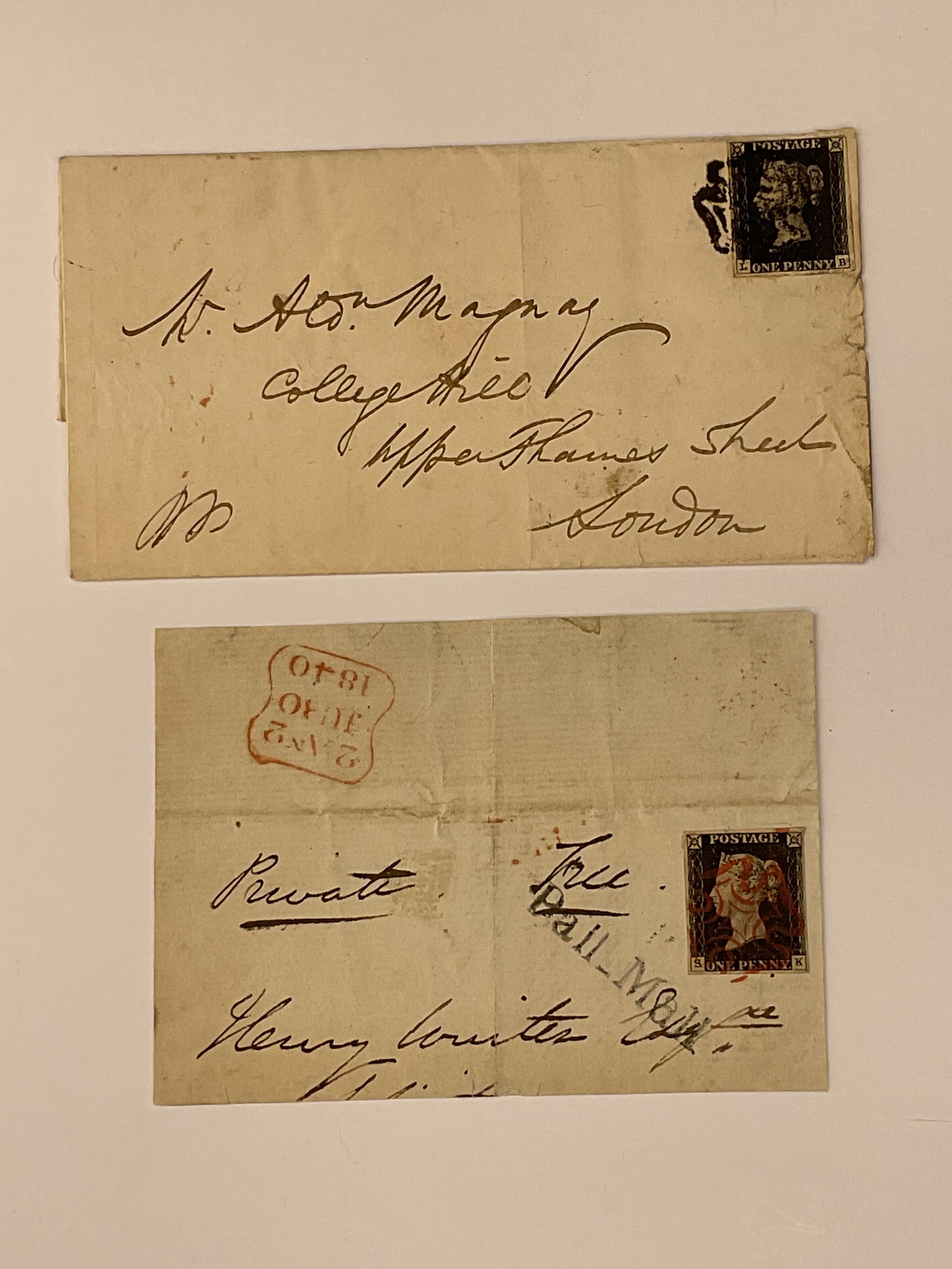 (2) Antique Letter Envelopes with PENNY BLACK Stamps GREAT BRITAIN dated 1841 and 1840 (1 of 13)