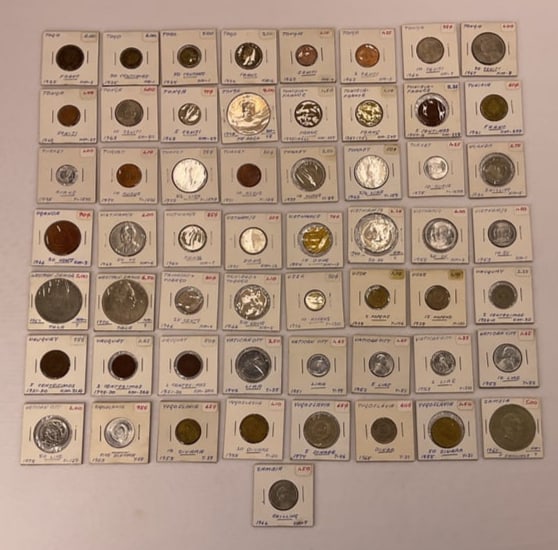WORLD COINS LOT - Tonga TURKEY Vietnam USSR Samoa 57 Total Coins Antique Vintage Silver Coins: WORLD COINS LOT - (57) Total Coins - (4) Togo from 1924-1925. (8) Tonga from 1967-1975. (2) Trinidad & Tobago both dated 1966. (4) Tunisia from 1904-1956. (7) Turkey from 1937-1975. (2) Uganda both da