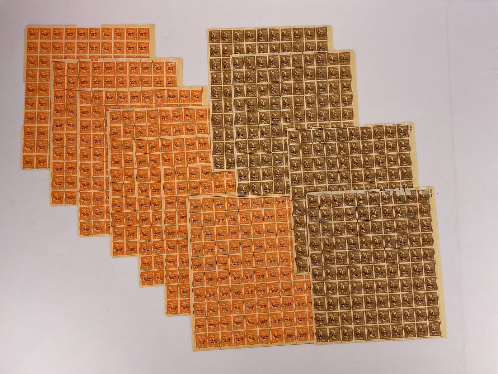 (11) Full Sheets of 1/2c and 1 1/2c CANAL ZONE Imprint Stamps (1 of 13)