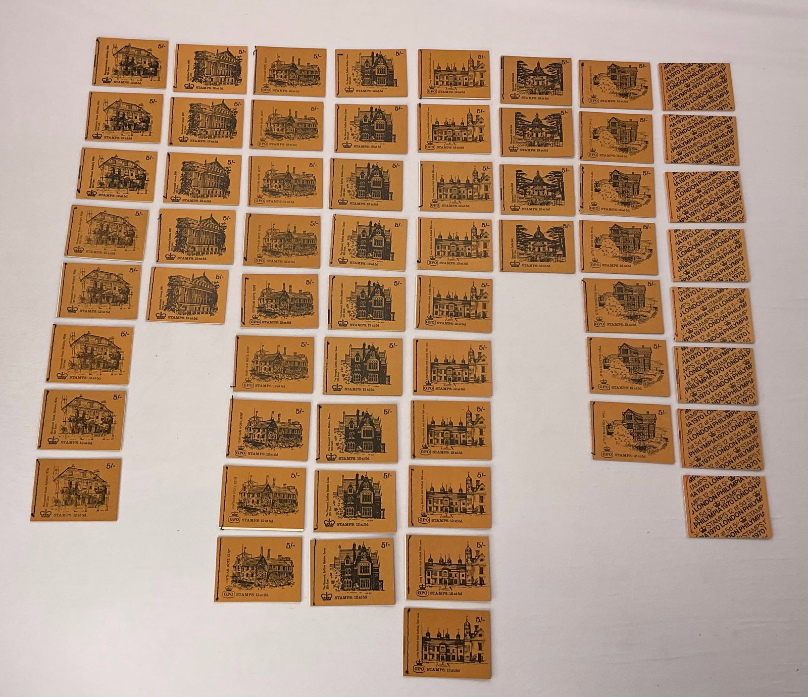 ROYAL MAIL GPO GREAT BRITAIN Queen Elizabeth Stamp Booklets Pre Decimal (60) Total UNUSED: ROYAL MAIL GPO GREAT BRITAIN Queen Elizabeth Stamp Booklets Pre Decimal (60) Total. (8) 1970 LONDON PHILYMPIA, (9) IGHTAM MOTE, KENT, (9) THE VINEYARD, SAFFORN WALDEN,ESSEX 19th Cent, (10) LONG MELFOR