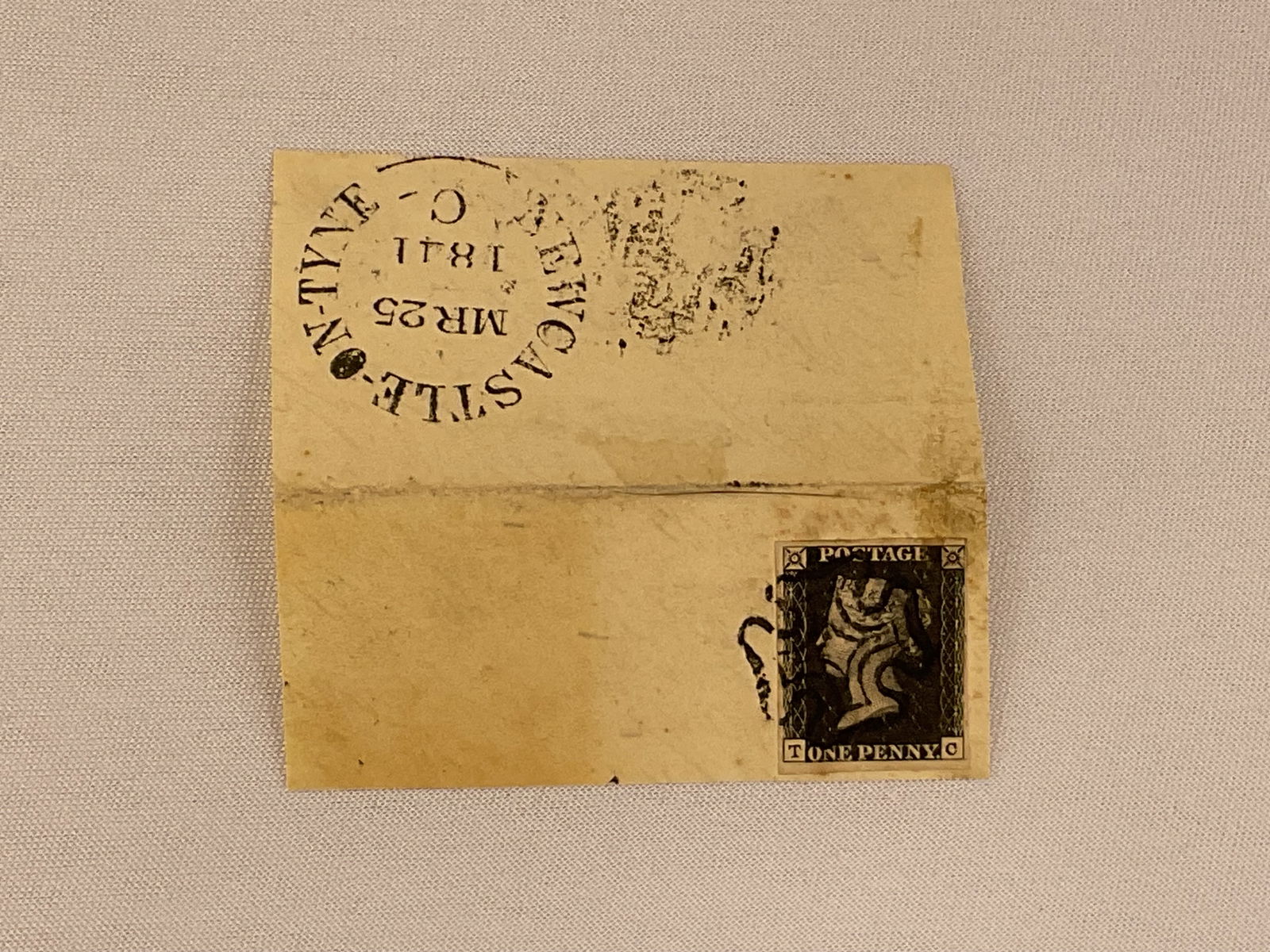 PENNY BLACK Stamp 1841 Great Britain NEWCASTLE ON TYNE "T-C" (1 of 6)