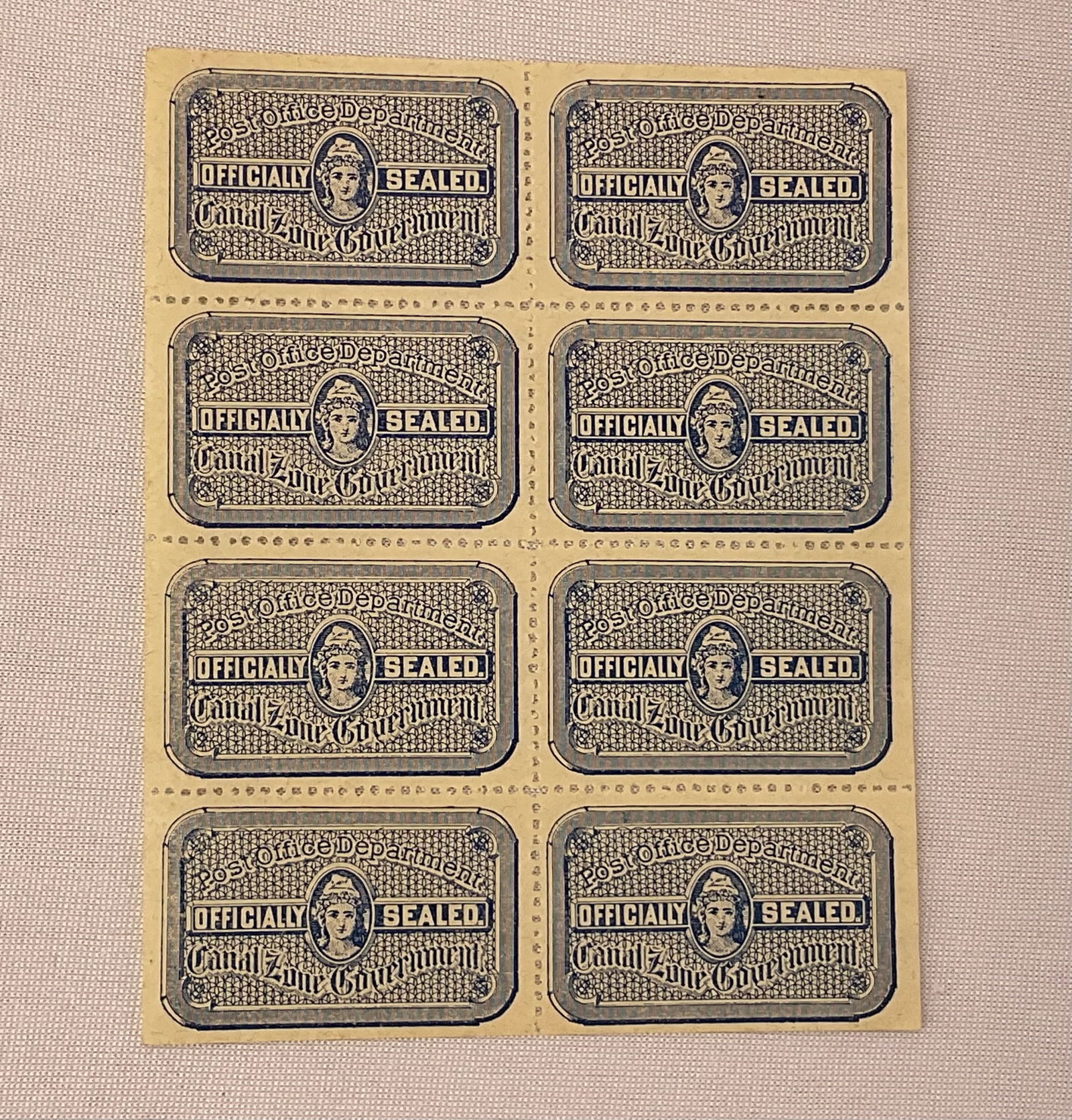 CANAL ZONE GOVERNMENT Officially Sealed 8 Plate Block Post Office Dept. (1 of 3)