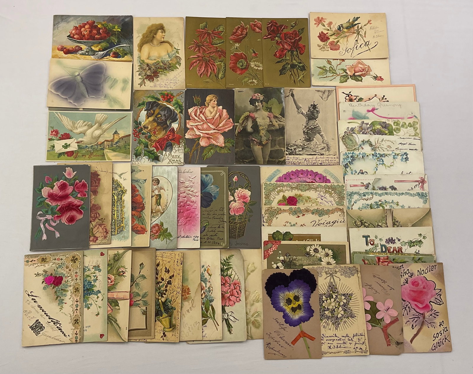 (53) Antique and Vintage FLORAL LOVE BLESSSINGS POSTCARDS: (53) Antique and Vintage FLORAL LOVE BLESSSINGS POSTCARDS