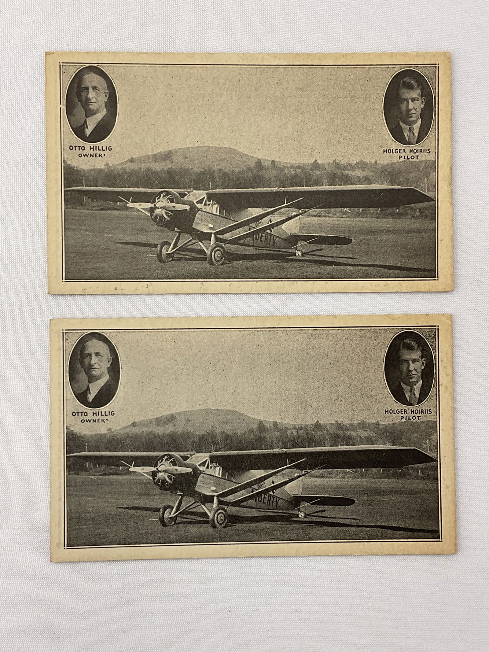 (2) Otto Hilling & Holger Horris Card LIBERTY, NY Postcard Aviation Memorabilia (1 of 4)