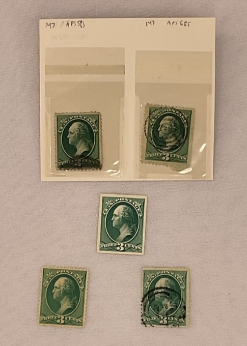 US Scott 3c #147 (4) Regular (1) Proof - (5) Total Stamps (1 of 7)