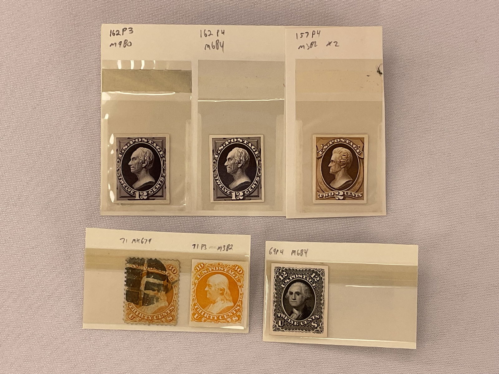 US Scott Proof Stamp Collection Scott # 69 71 157 162 & Cancelled 71 (1 of 10)