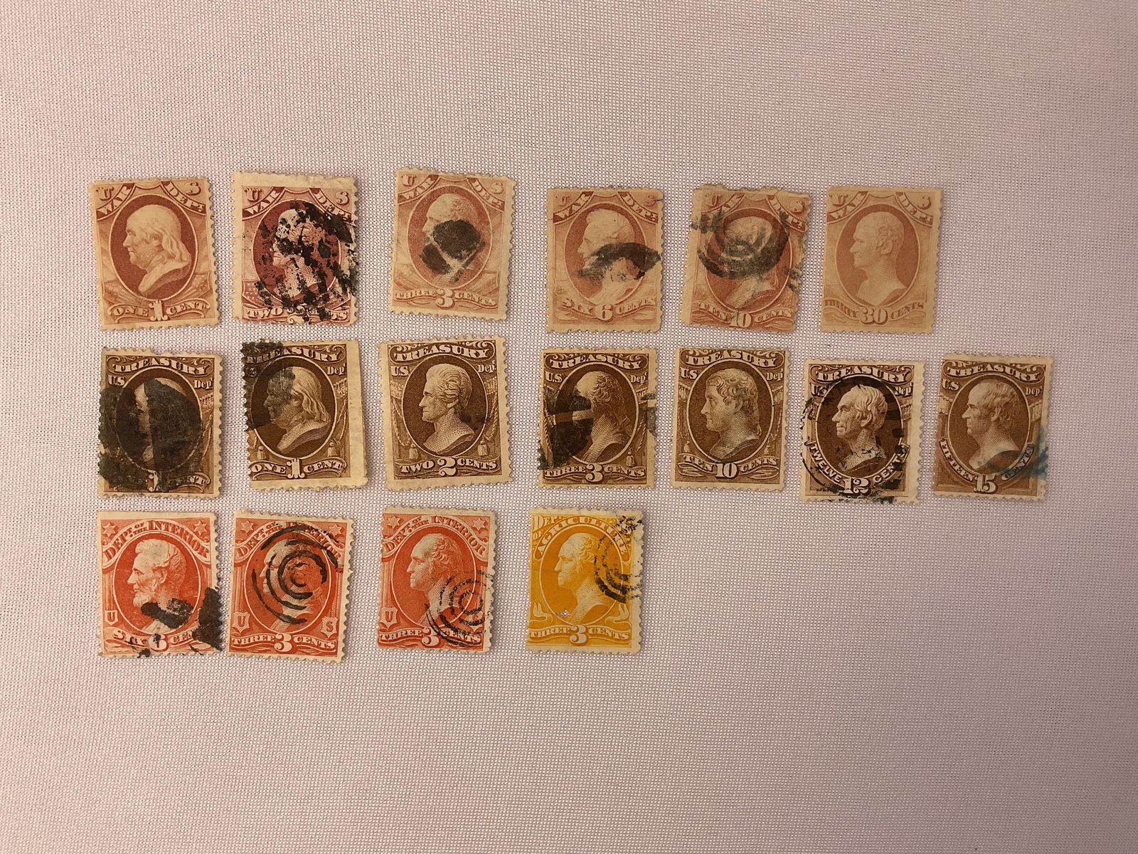 (17) US War Dept 1c 2c 3c 6c 10c 30c Treasury 1c 2c 3c 10c 12c 15c DOTI 3c 6c (1 of 5)