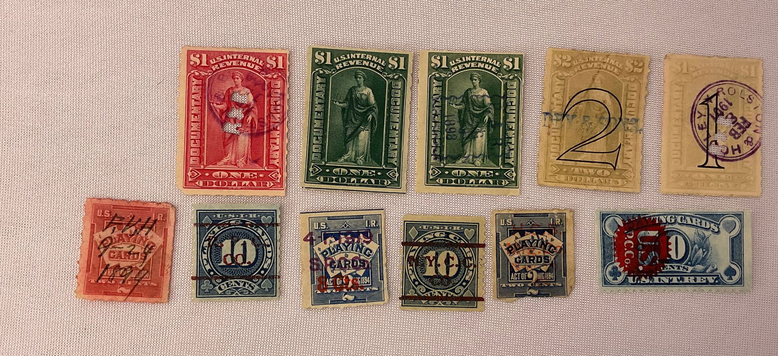 US Internal Revenue Stamp Collection $1 $2 Playing Cards (11) Stamps (1 of 8)