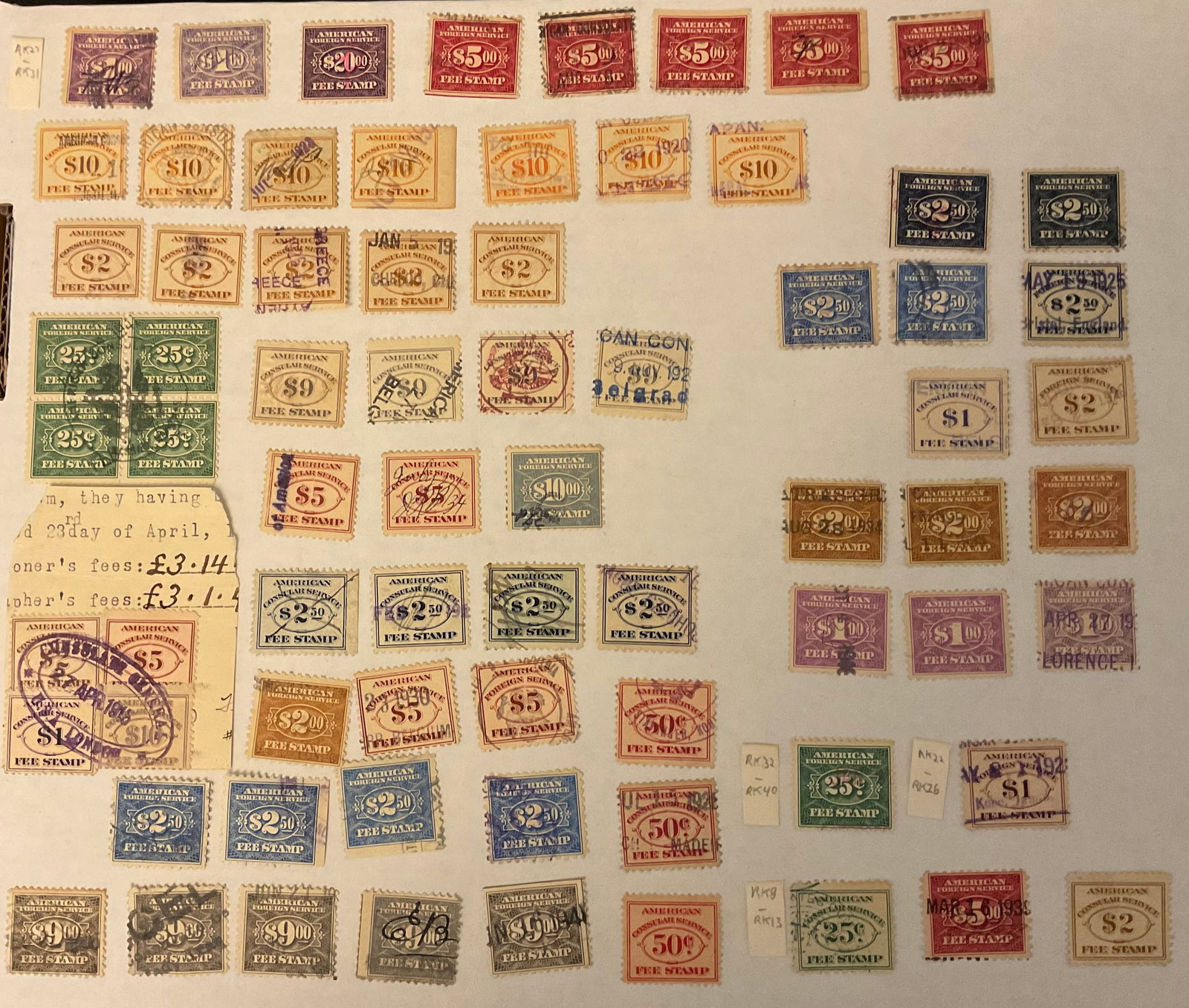 Nice USED Consular Service Fee Stamp Group: Nice USED Consular Service Fee Stamp Group - Includes some harder to find and higher value examples