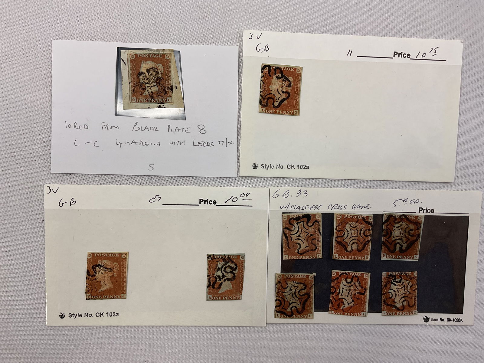 Group of (10) GREAT BRITAIN SCOTT #3 STAMPS (one 4-Margins Leeds Cancel) Maltese Cross (1 of 10)