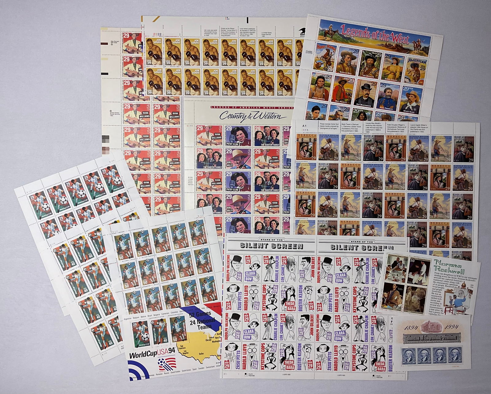 Group of USA Stamp Sheets World Cup Joe Louis Country/Western Stars $73.83 FV (1 of 9)