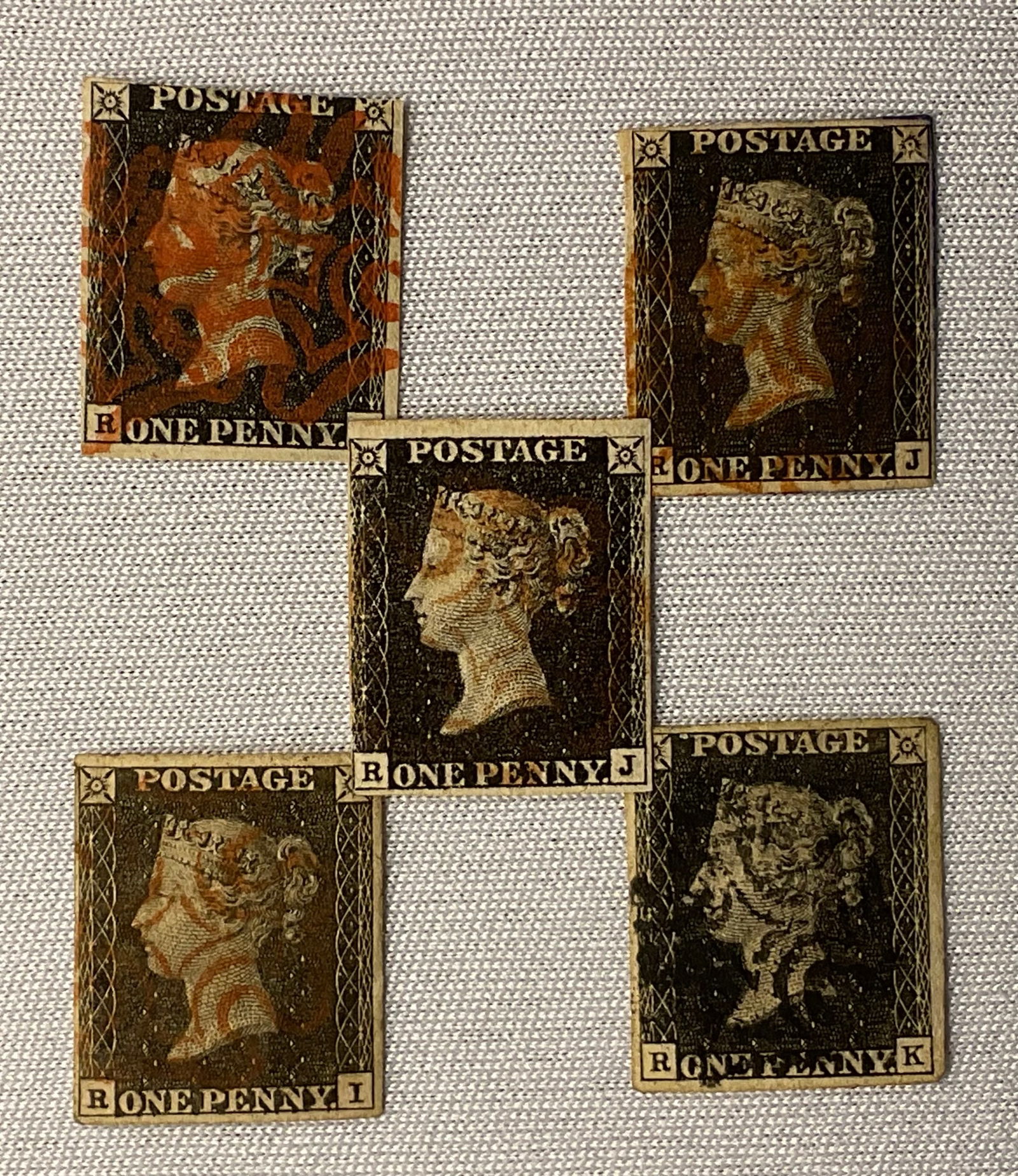 (5) PENNY BLACK RI RJ RJ RJ RK Great Britain (1 of 7)