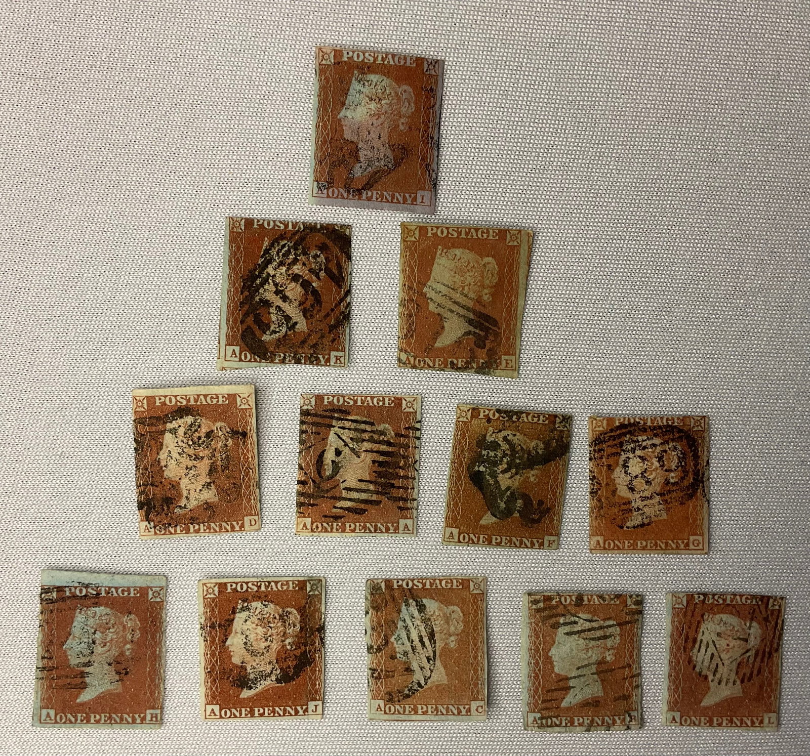 (12) GREAT BRITAIN Penny Red Scott #3 AA AB AC AD AE AF AG AI AJ AL AK: (12) GREAT BRITAIN Penny Red Scott #3 AA (2)AB AC AD AE AF AG AI AJ AL AK.