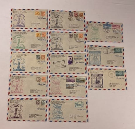 (13) FAM AIRMAIL Envelopes NY-BOSTON to Basra and Flights to Basra PAN AM 1940's: (13) US FAM AIRMAIL Envelopes NY-Boston to Basra and Flights to Basra PAN AM 1940's
