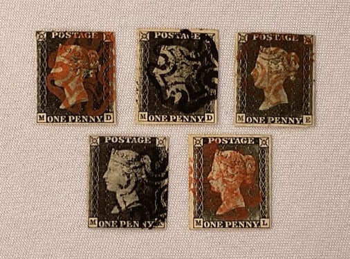 (5) GREAT BRITAIN Penny Black MD MD ME MK ML Nice Margins Plate 4 (1 of 3)