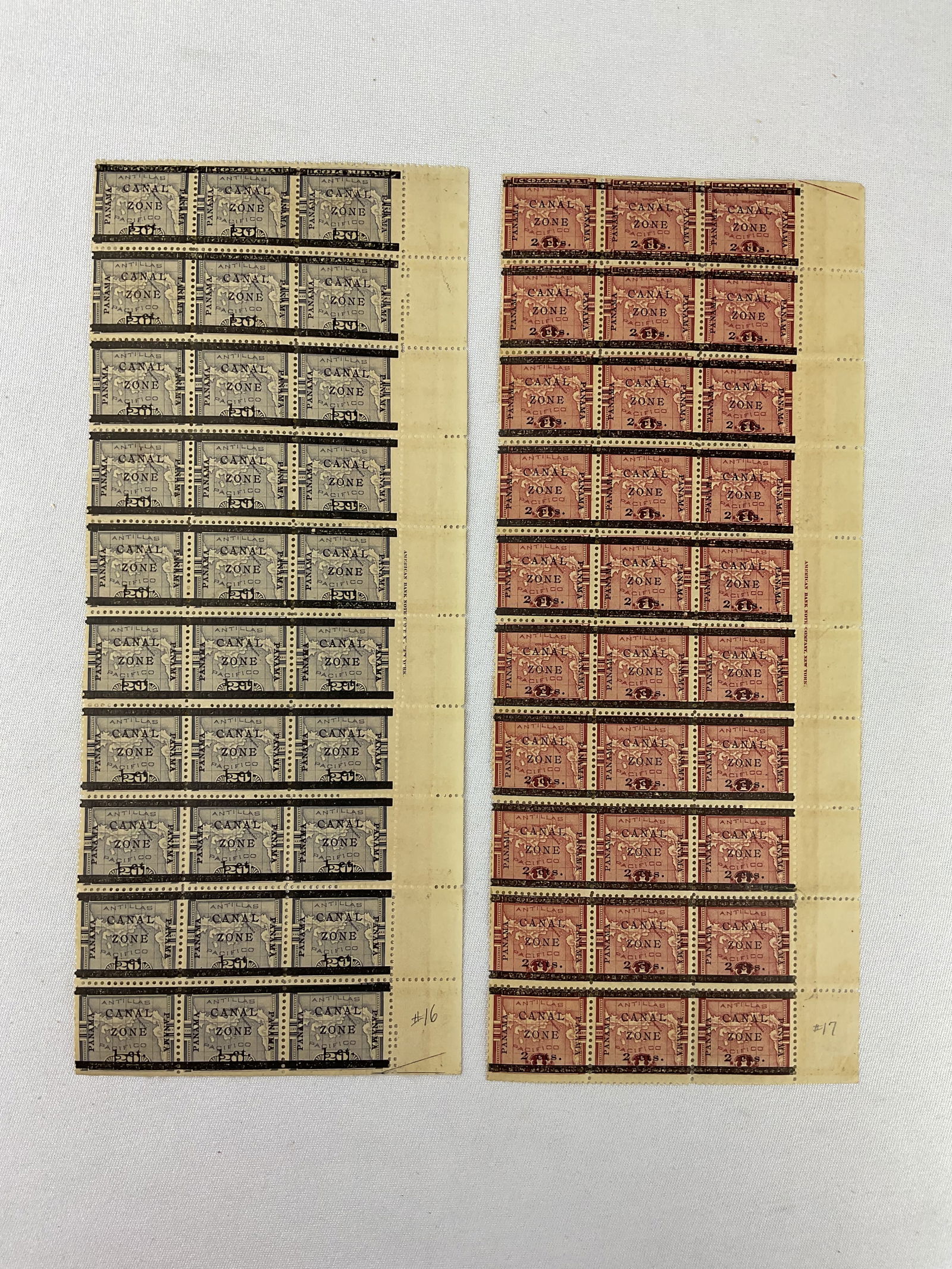 US Canal Zone Scott 16b and 17b Blocks of (30) Stamps (1 of 9)