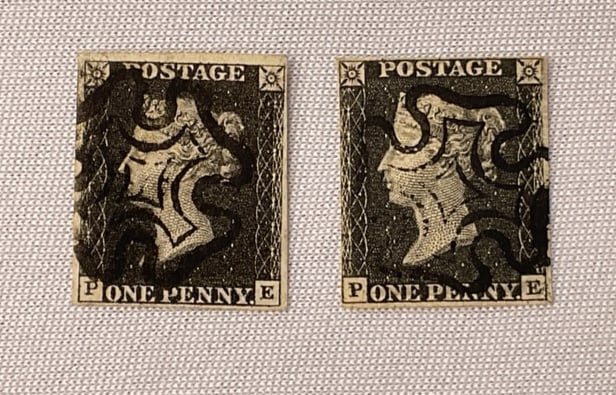 (2) GREAT BRITAIN Penny Black Stamps PE Plate 4 Maltese Cross Cancel (1 of 3)