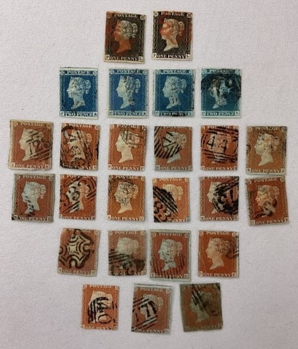 GREAT BRITAIN (2) Penny Black (4) Penny Blue (19) Penny Red Stamps (1 of 8)