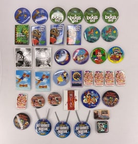 Collection of (38) DISNEY Buttons ALADDIN BEAUTY and the BEAST ROGER RABBIT LITTLE MERMAID