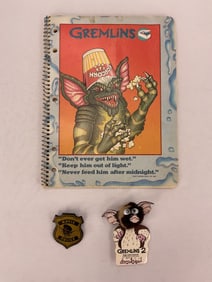 GREMLINS 2 The New Batch - Movie Police Badge and Cute Google Eyed Gremlin and Notebook