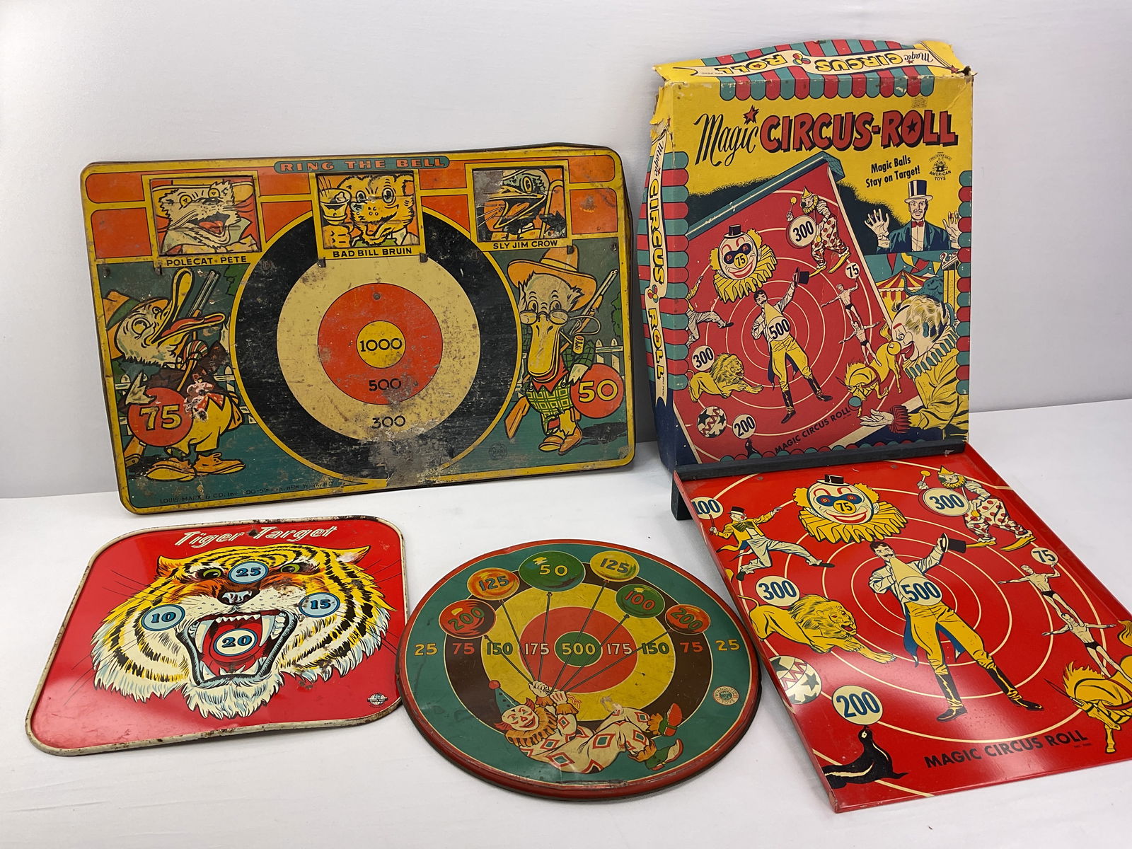 Group of Vintage Shooting Gallery Metal Targets Wyandotte Ohio Art Louis MARX MAGIC CIRCUS ROLL (1 of 14)