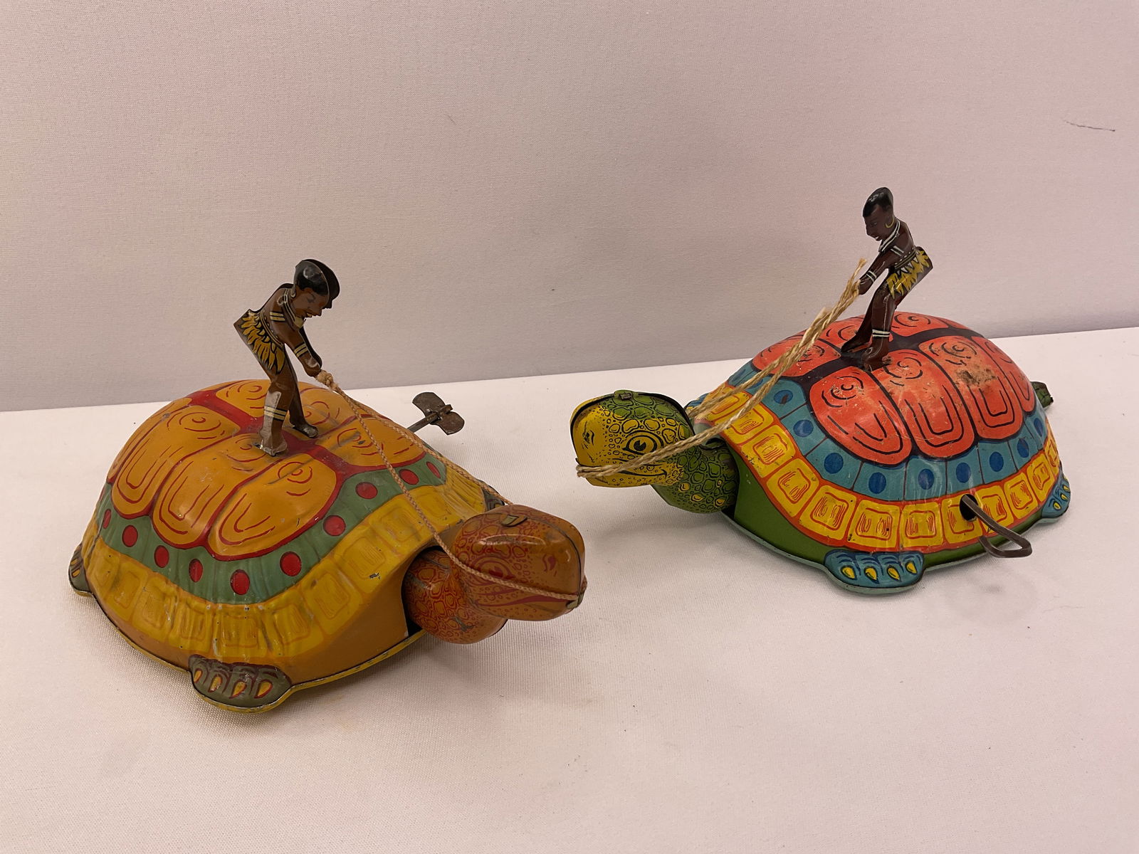 Pair of Vintage Tin Wind-ups NATIVE ON TURTLE Key Built In J Chein (1 of 20)
