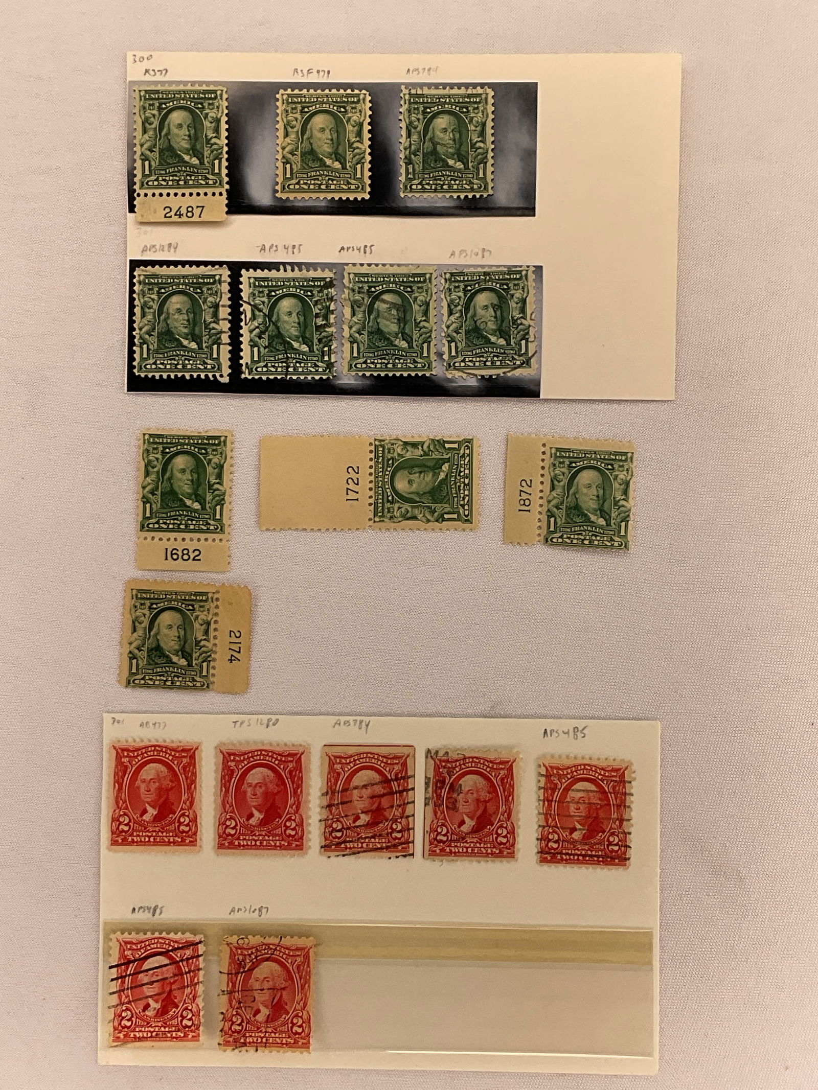 US Scott #300 1c Franklin and #301 2c Washington Stamps Lot (1 of 7)