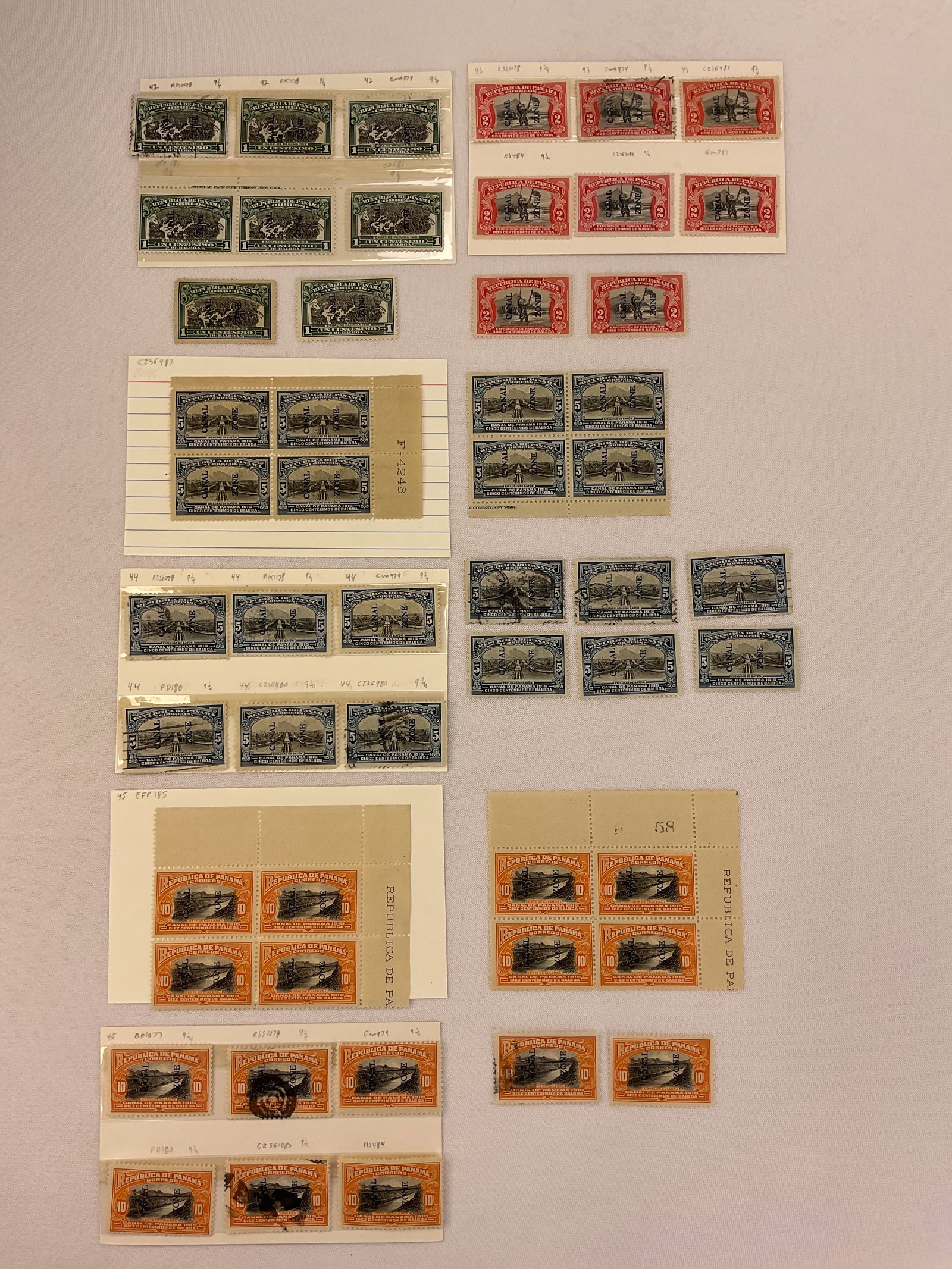 CANAL ZONE Overprint Scott #42 43 44 and 45 Stamps with 4-Blocks (1 of 20)