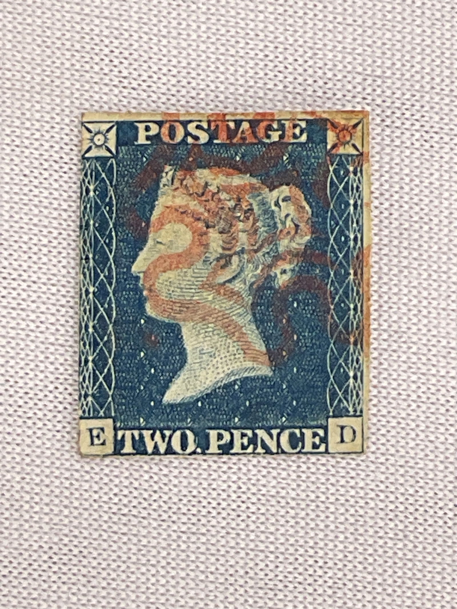 Great Britain PENNY BLUE Two Pence Stamp "ED" Plate 1 Re-entry SCOTT #2 (1 of 3)