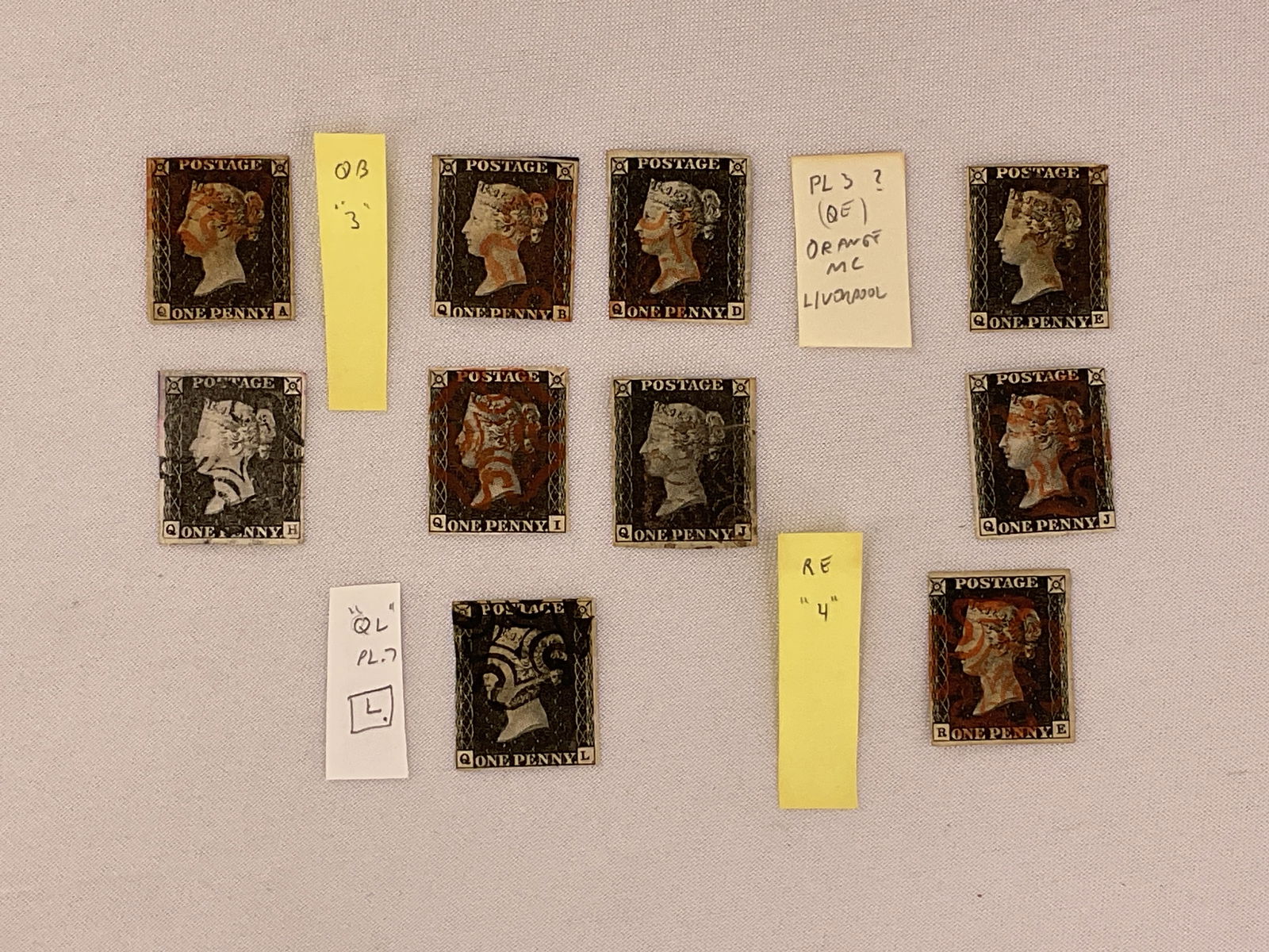 (10) PENNY BLACK Great Britain QA QB QD QE QH QI QJ QJ QL RE MALTESE CROSS cancels (1 of 12)