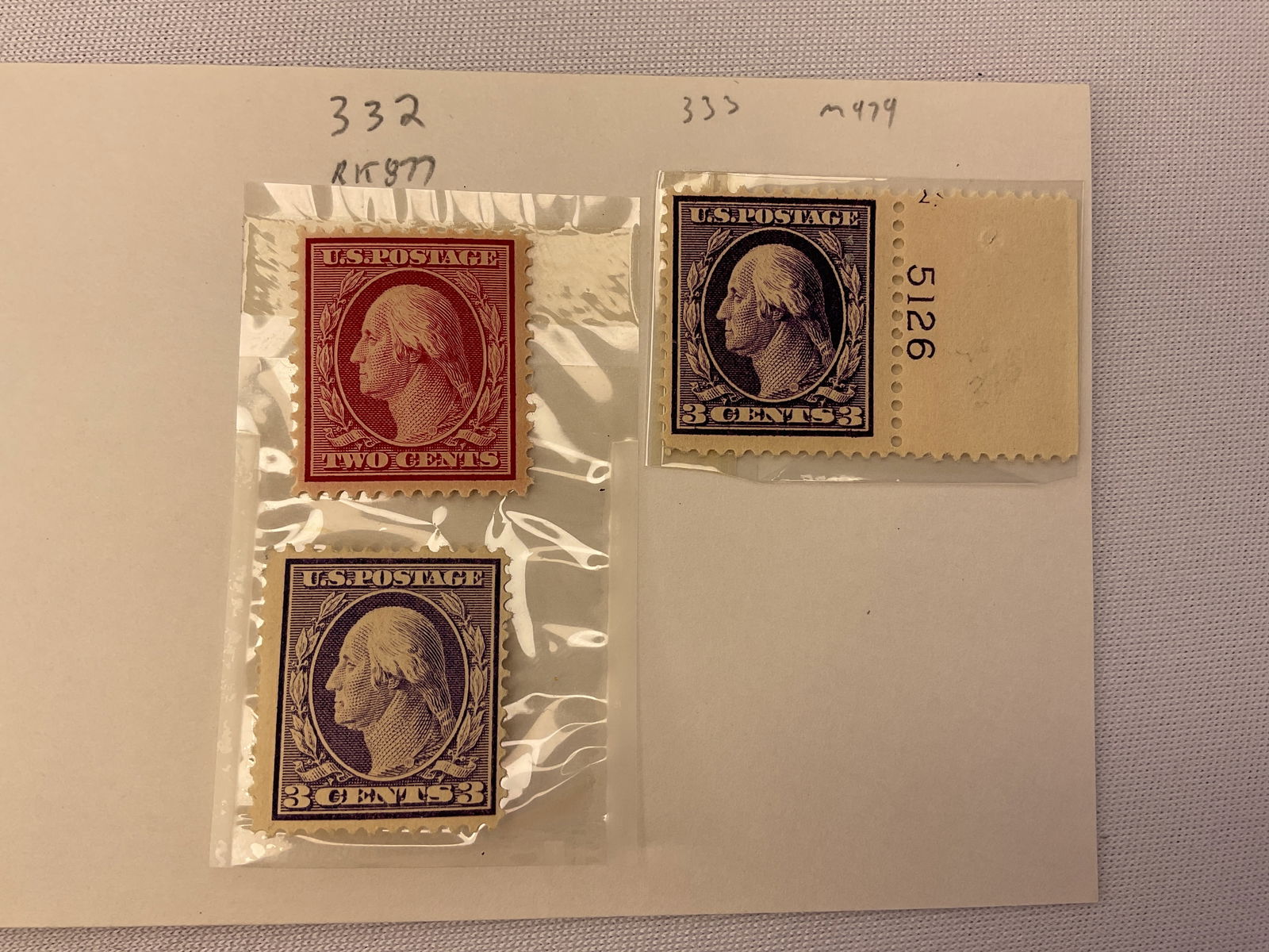 US Scott #332 #333 2c 3c Washington Stamps (1 of 4)