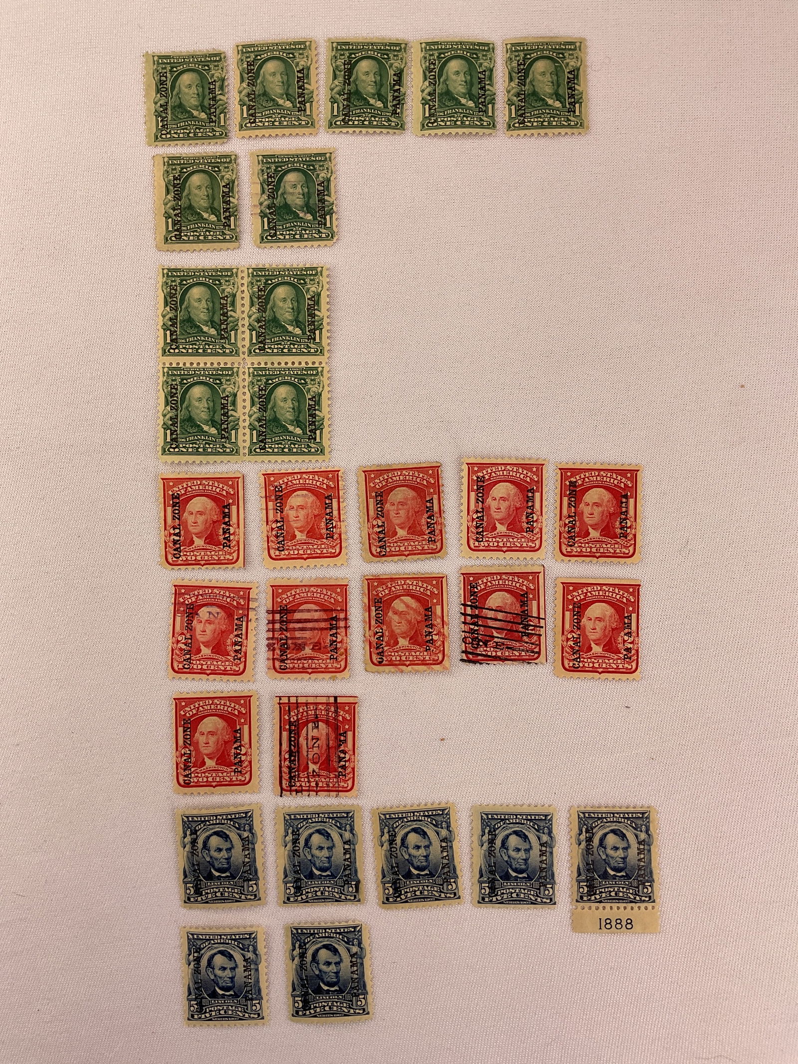 US CANAL ZONE Scott #4 #5 #6 Singles and (1) 4-Block (1 of 7)