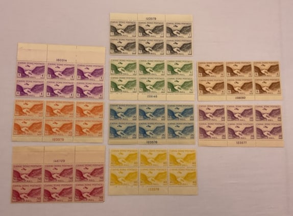 CANAL ZONE Air Post Stamps Scott #C6-C14 all being plate # blocks of 6 (1 of 5)